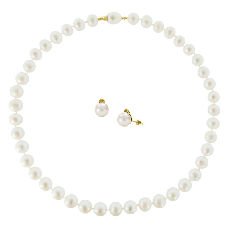 Σετ κολιέ και σκουλαρίκια σε Κ18 χρυσό με λευκά μαργαριτάρια - M990056