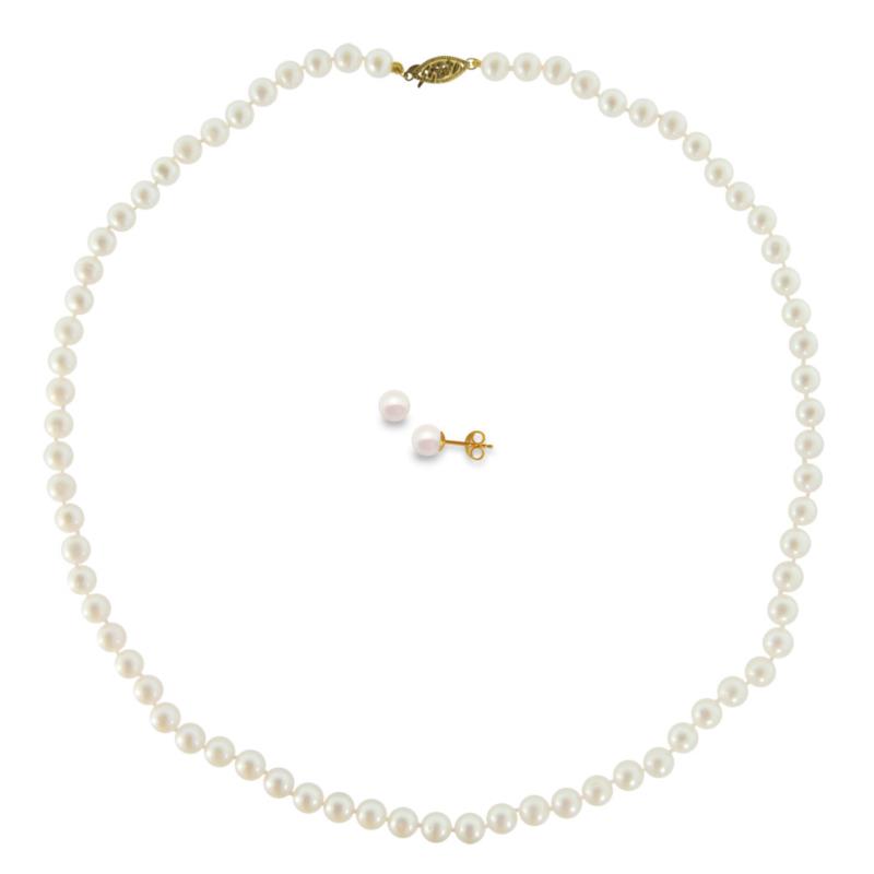 Σετ κολιέ, σκουλαρίκια σε Κ14 χρυσό με λευκά μαργαριτάρια - M990131