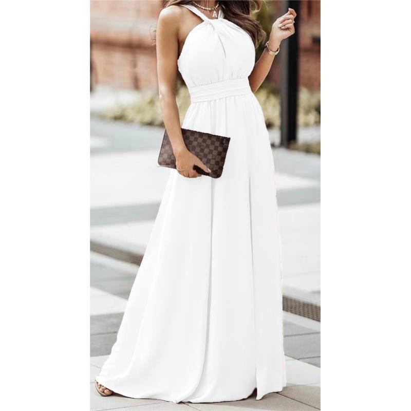 Φόρεμα maxi αμάνικο με δέσιμο στο λαιμό - Λευκό