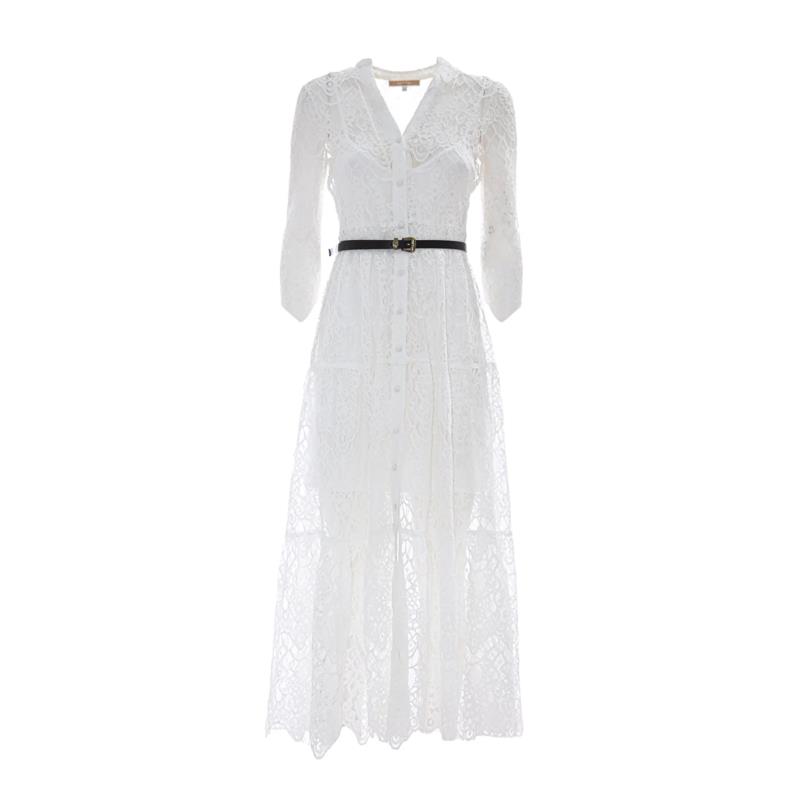 Kocca γυναικείο maxi φόρεμα σεμιζιέ με δαντέλα και ζώνη "Baina" - P22PAB6836AAUN2319 - Λευκό