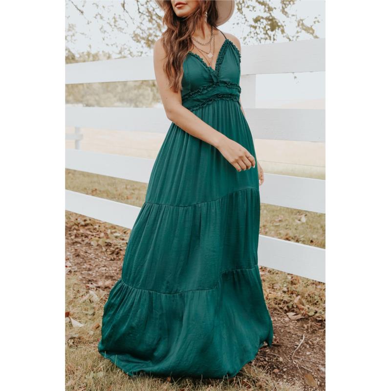 ΑΜΕΣΑ ΔΙΑΘΕΣΙΜΟ: πράσινο μάξι αμάνικο φόρεμα MARYJO
