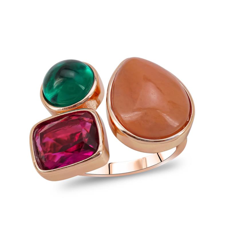 Luxenter Δαχτυλίδι με Xρωματιστές Πέτρες Από Ροζ Επιχρυσωμένο Ασήμι DX1650