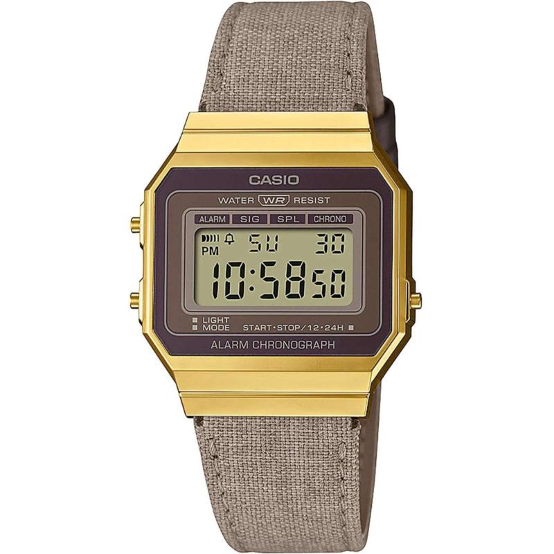 CASIO Collection Vintage - A-700WEGL-5AEF, Gold case with Brown Fabric Strap