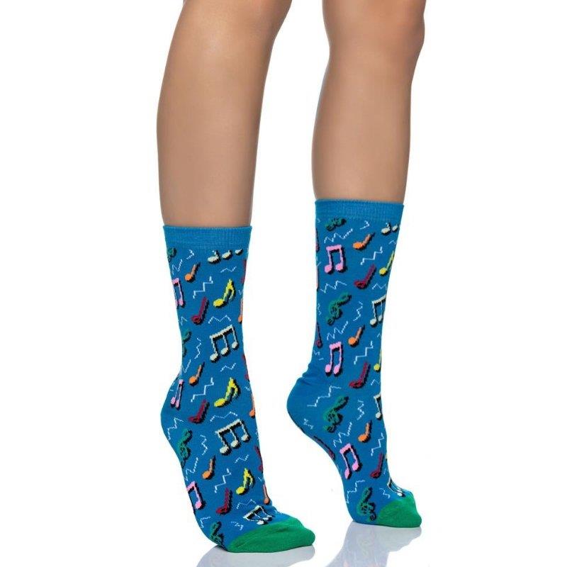 Γυναικεία κάλτσα βαμβακερή με σχέδιο Νότες | 19-2 ΜΠΛΕ