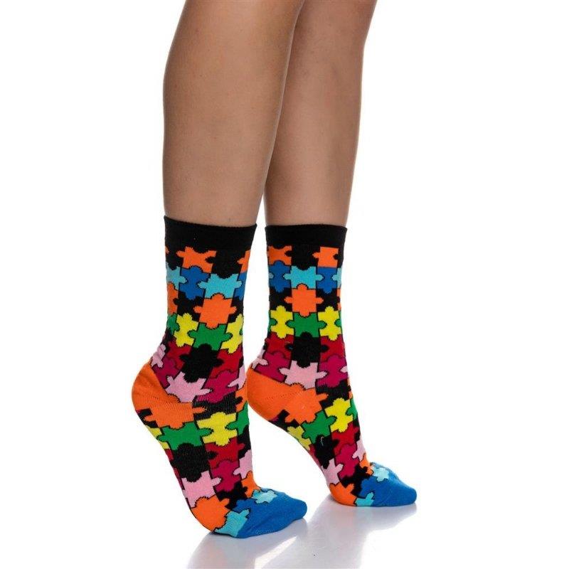 Γυναικεία κάλτσα βαμβακερή με σχέδιο Παζλ | 21-1 ΠΟΛΥΧΡΩΜΟ