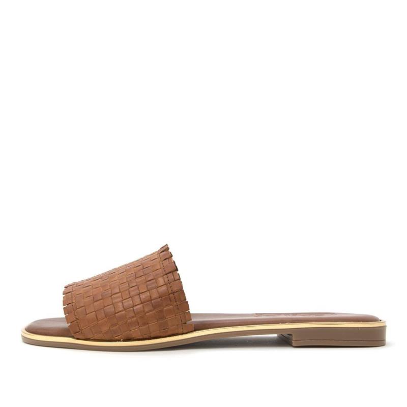 LEATHER STRAW FLAT SANDALS WOMEN BACALI COLLECTION