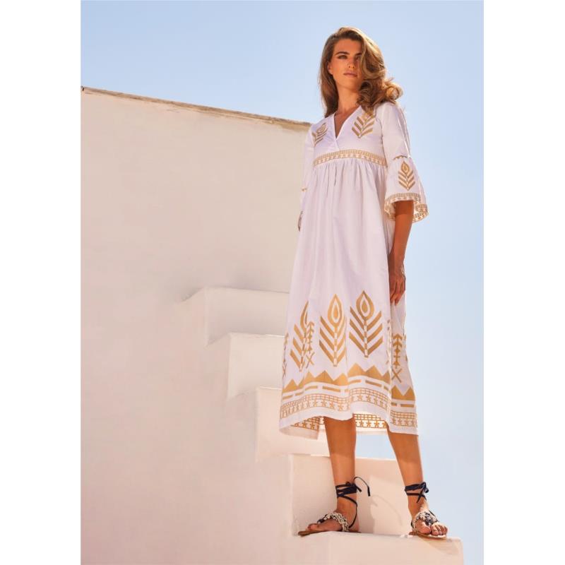 Φόρεμα με ethnic κεντητό μοτίβο - Λευκό