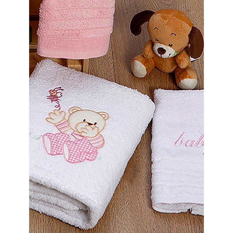 Βρεφικές Πετσέτες (Σετ 2 Τμχ) Sunshine Bear 04 White - Pink