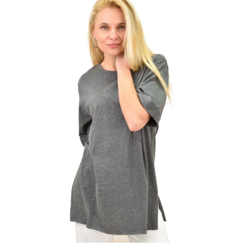 Γυναικείο T-shirt μονόχρωμο oversized Ανθρακί 14053