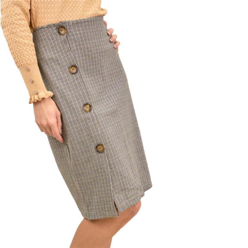 Γυναικεία φούστα midi με κουμπιά στο πλάι Εκρού 13444