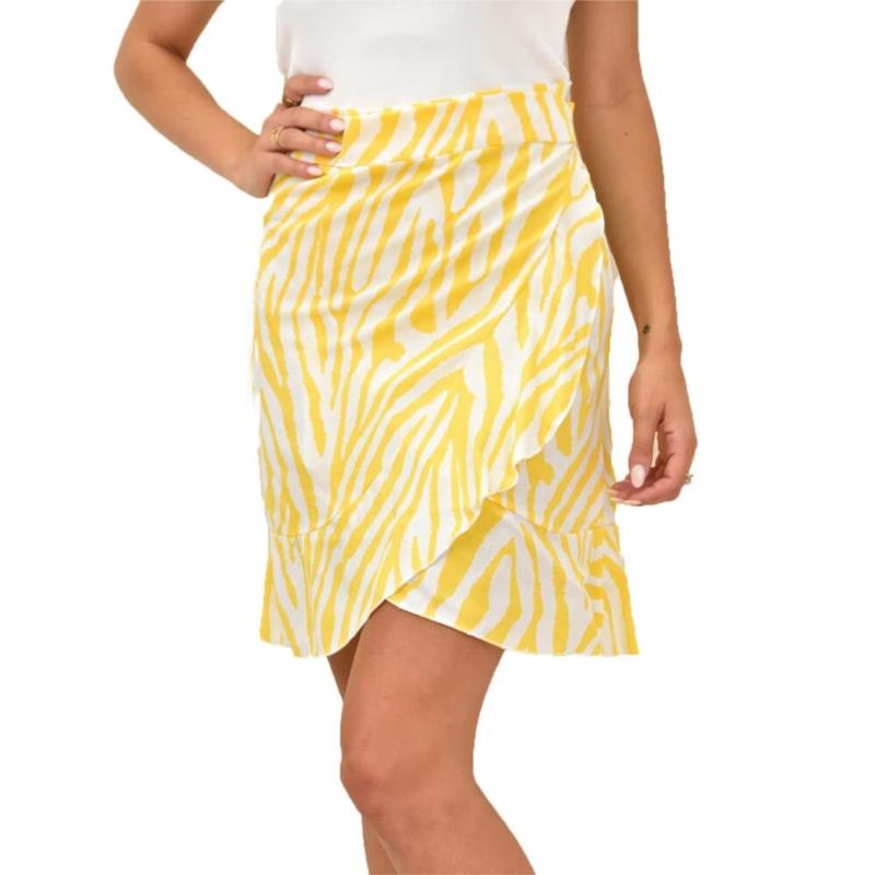 Γυναικεία κρουαζέ mini φούστα σε animal print Κίτρινο 16140