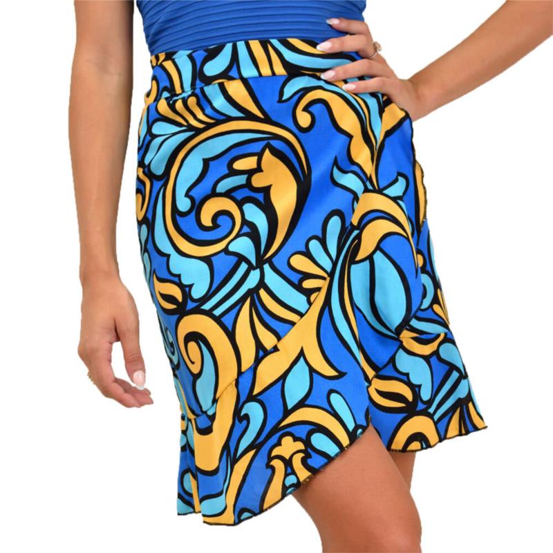 Γυναικεία κρουαζέ mini φούστα με σχεδιο Μπλε 17181