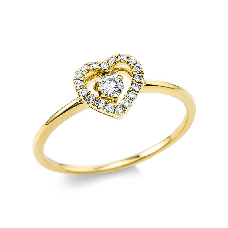 Diamond Group Μονόπετρο Δαχτυλίδι Καρδιά με Διαμάντια Brilliant από Κίτρινο Χρυσό 18 Καρατίων DDX345