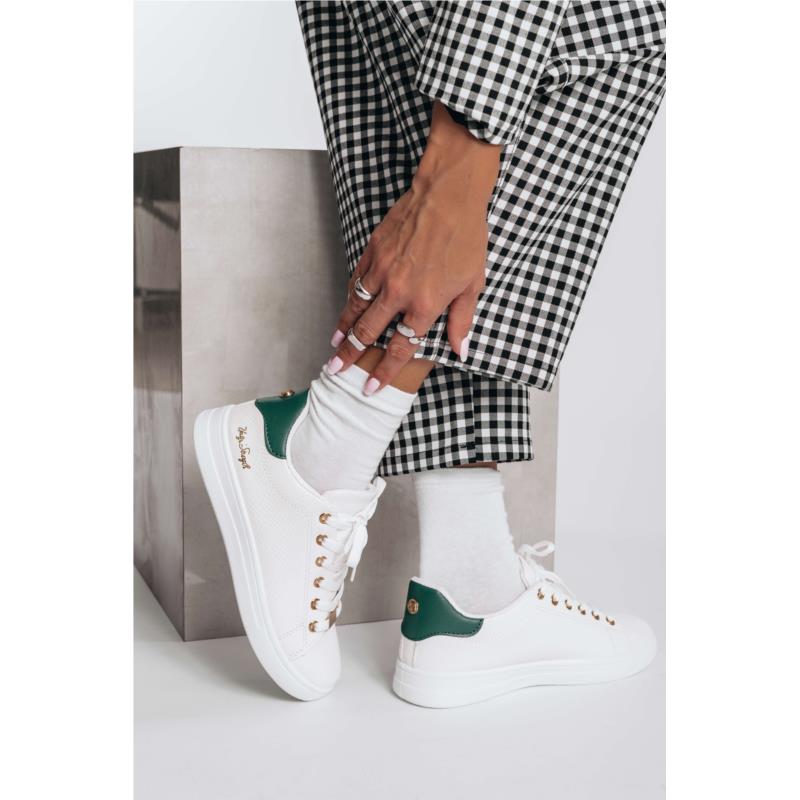Λευκά/Πράσινα Sneakers με Pattern και Χρυσή Λεπτομέρεια