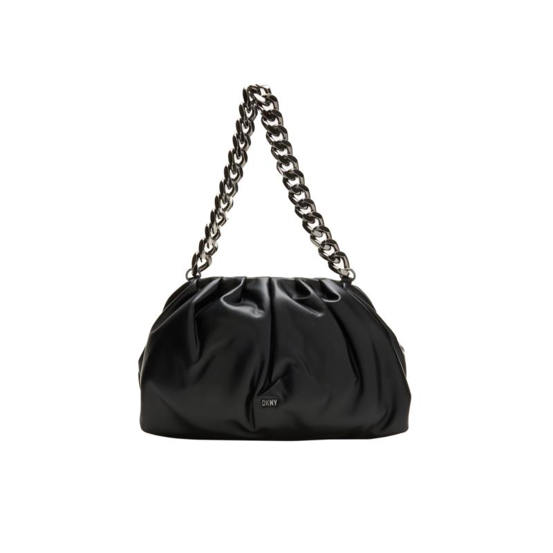 DKNY γυναικεία τσάντα ώμου μονόχρωμη με μεταλλική αλυσίδα "Presley" - R23GZR23 - Μαύρο