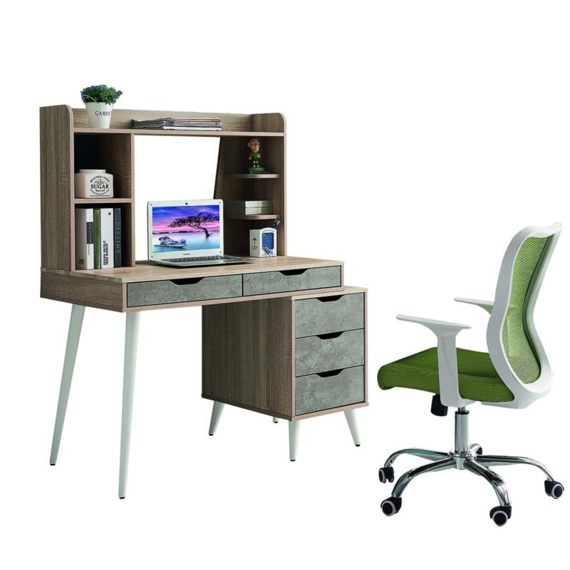 Artelibre Γραφείο Υπολογιστή TRIVIALIS Φυσικό/Γκρι/Πράσινο 107/120x60x135cm