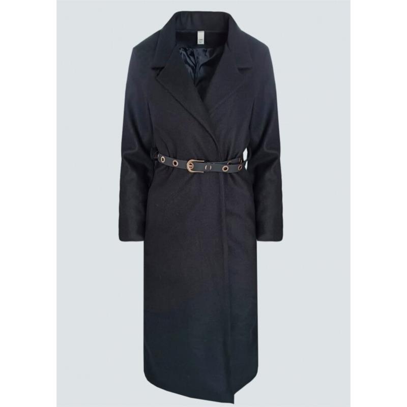 μακρύ παλτό με ζώνη - Μαύρο