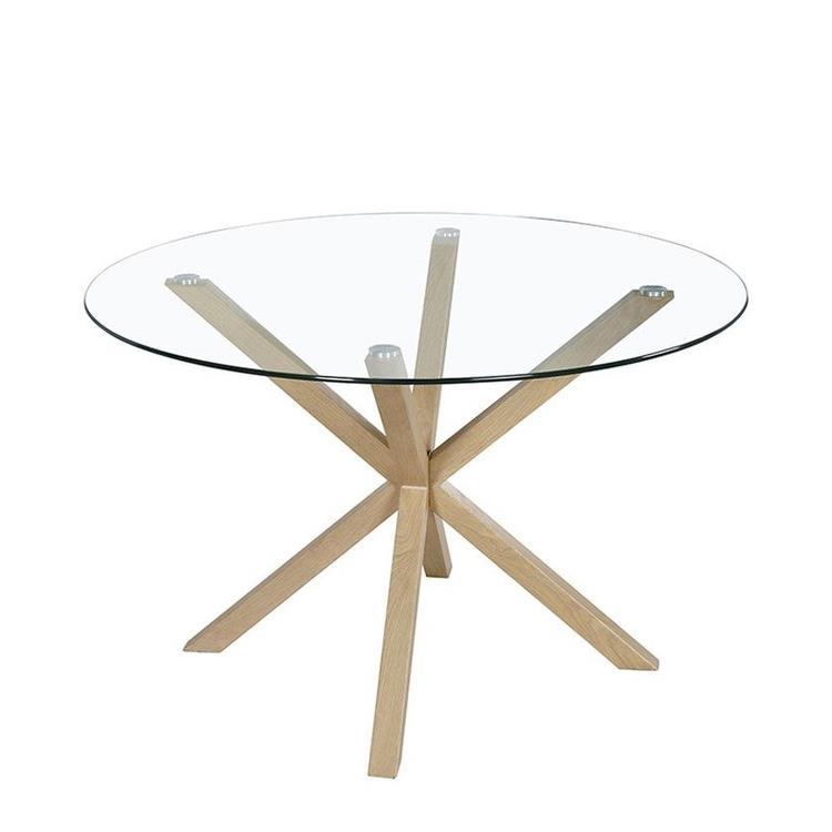 Τραπέζι KATLA Διάφανο/Dυσικό Γυαλί/Ξύλο 120x120x75cm
