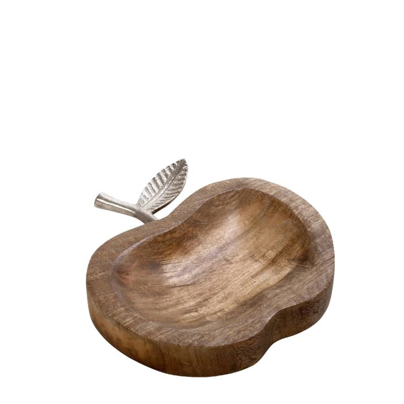 Διακοσμητική Πιατέλα Μήλο Ξύλινη-Μεταλλική Ασημί ESPIEL 15x14x4εκ. FRI151K4 (Σετ 4 Τεμάχια) (Υλικό: Ξύλο, Χρώμα: Ασημί ) - ESPIEL - FRI151K4
