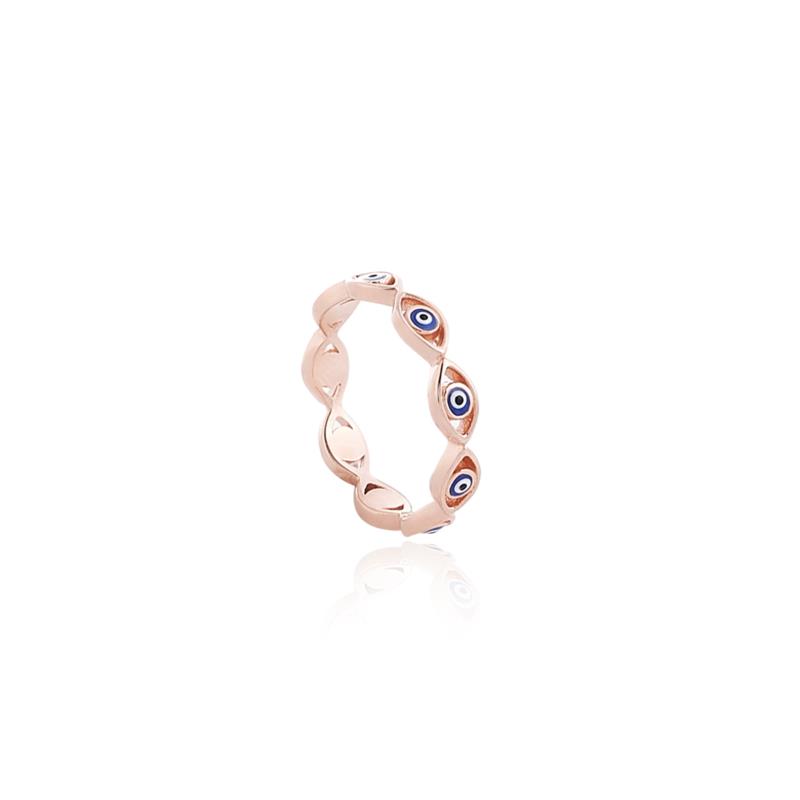 Ασημένιο Δαχτυλίδι με Ματάκια περιμετρικά σε εντυπωσιακό Σχέδιο επιχρυσωμένο σε Ροζ Χρυσό