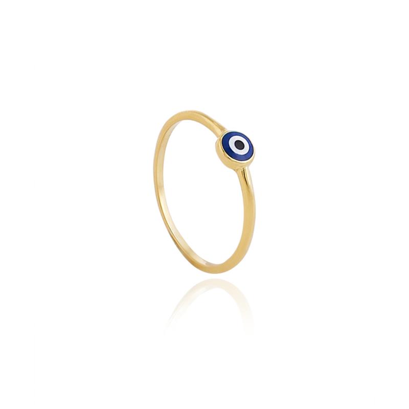 Ασημένιο Δαχτυλίδι με Μονόπετρο Ματάκι σε Βαθύ Μπλε Χρώμα επιχρυσωμένο