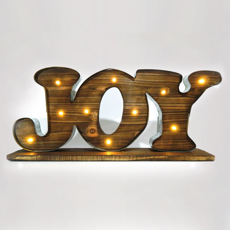 Ξύλινη Επιγραφή 'Joy', Φωτιζόμενη, 50X9X23cm