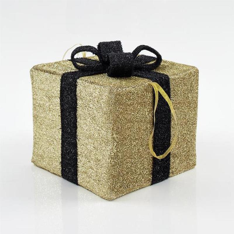 Κουτί Δώρου Με Μαύρη Κορδέλα Χρυσό Ύφασμα 30cm