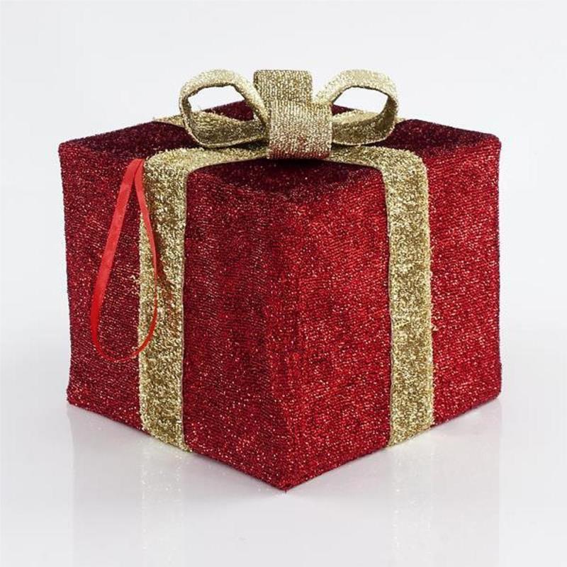 Κουτί Δώρου Με Χρυσή Κορδέλα Κόκκινο Ύφασμα 30cm