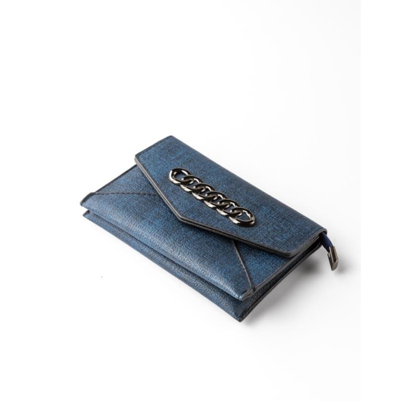 Γυναικείο πορτοφόλι με μεταλλικό σχέδιο μπλε 100% δερματίνη