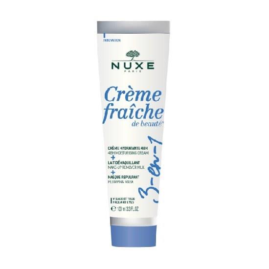 NUXE Creme Fraiche de Beaute 3 in 1 48H Moisturising Cream, Make-Up Remover Milk, Plumping Mask 100ml