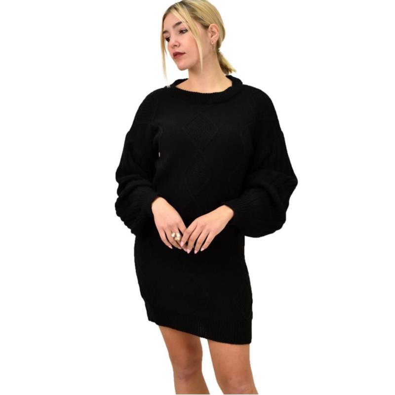 Γυναικείο φόρεμα με σχέδιο πλεξούδα Μαύρο 9443