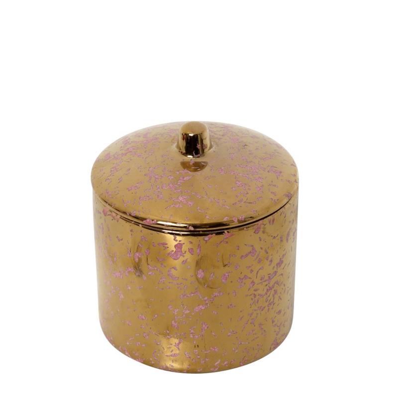 Διακοσμητικό Δοχείο Με Καπάκι Κεραμικό Ροζ-Χρυσό ESPIEL 10x10x10,5εκ. ROD205K4 (Σετ 4 Τεμάχια) (Υλικό: Κεραμικό, Χρώμα: Ροζ) - ESPIEL - ROD205K4