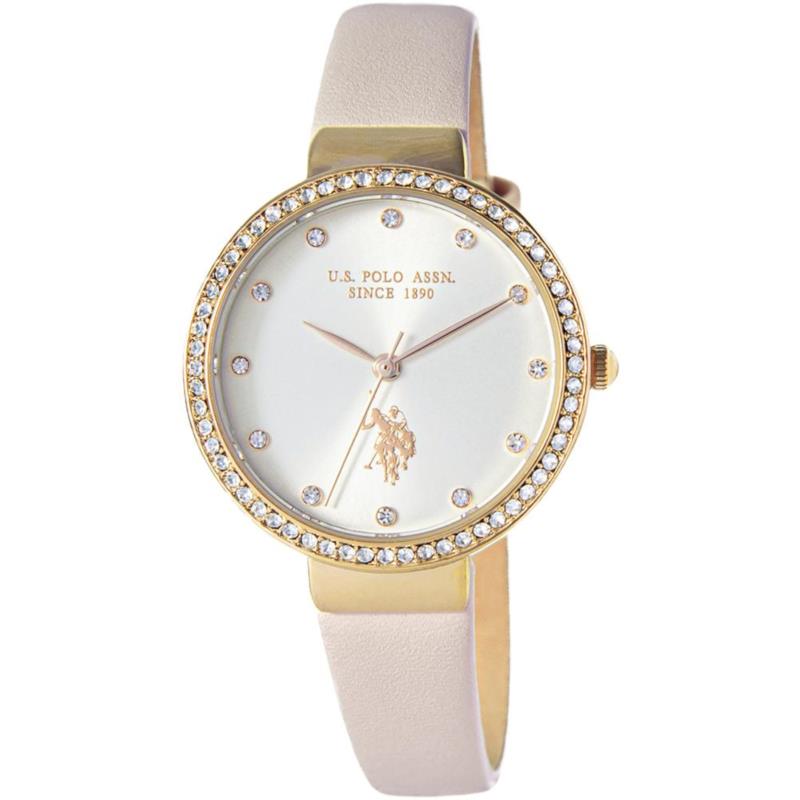 U.S. POLO Camille Crystal - USP8105YG, Gold case with Beige Leather Strap