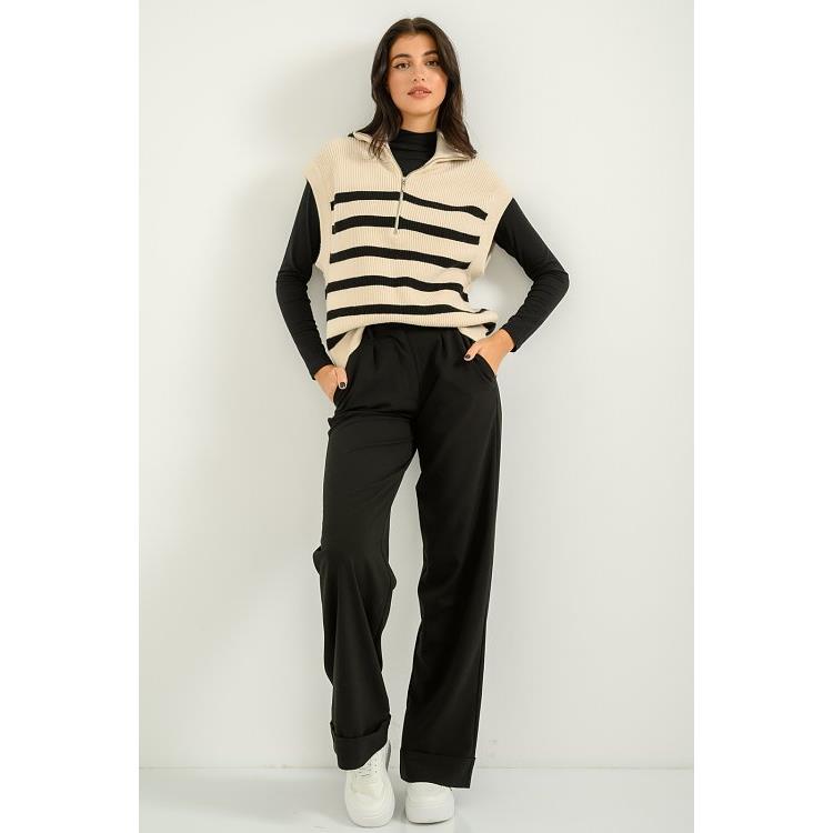 Πλεκτό ριγέ γιλέκο (BEIGE.BLK)