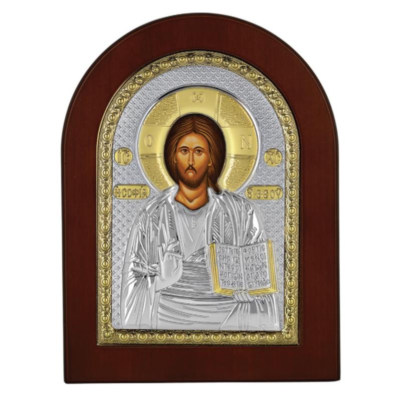 Ασημένια Εικόνα με τον Χριστό σε Καφέ Ξύλο RMA/E1107BX