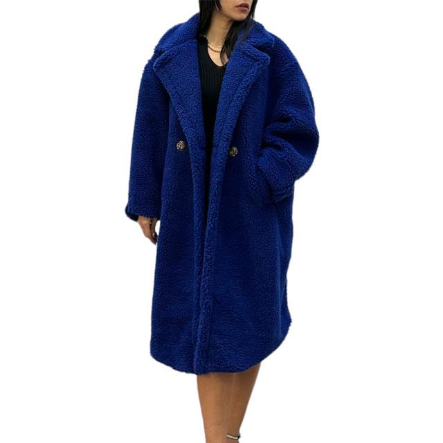 Μακρύ παλτό teddy με τσέπες (Μπλε)
