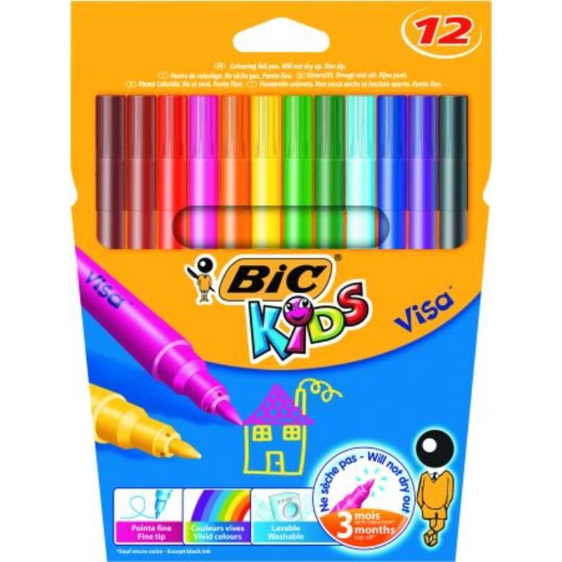 Bic Μαρκαδόροι Ζωγραφικής Kids Visa Fine - 12Τμχ (888695)
