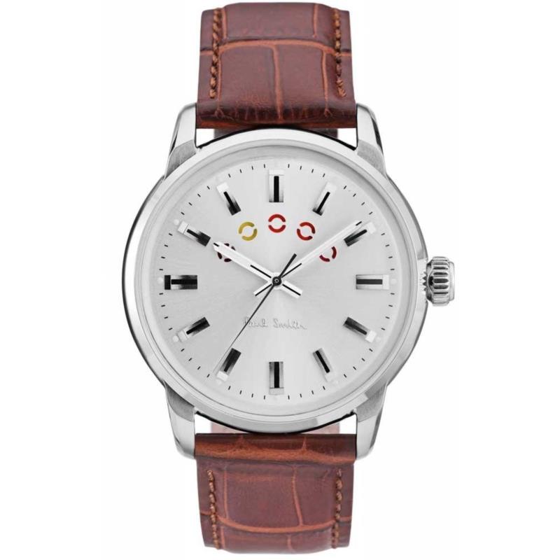 PAUL SMITH Block - P10022, Silver case with Brown Leather Strap