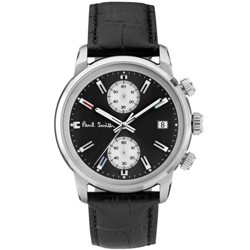 PAUL SMITH Block Chronograph - P10031, Silver case with Black Leather Strap
