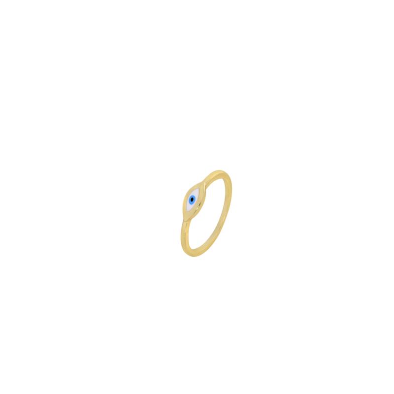 Ασημένιο Δαχτυλίδι με Ματάκι από Λευκό Σμάλτο, Επιχρυσωμένο