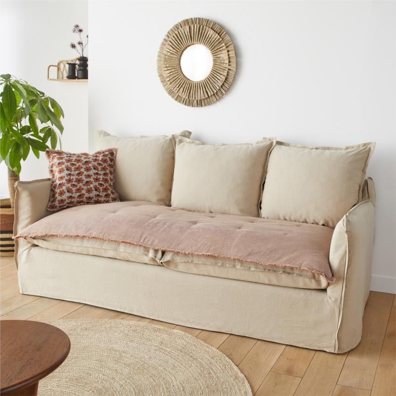 Στρώμα καναπέ με ρίγες από λινό και βαμβάκι 60x180 cm