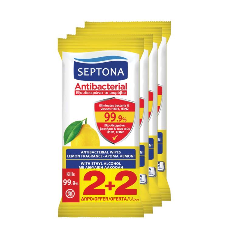 Antibacterial Wipes Lemon 15Τεμ. (2+2 Δώρο)