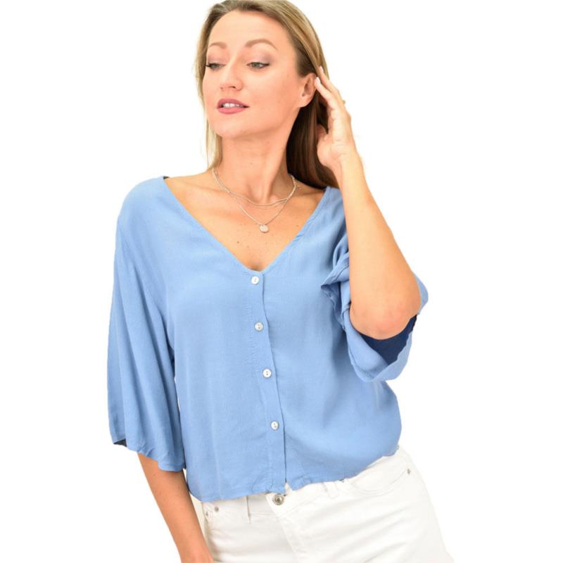 Γυναικείο πουκάμισο μονόχρωμο Μπλε 11827