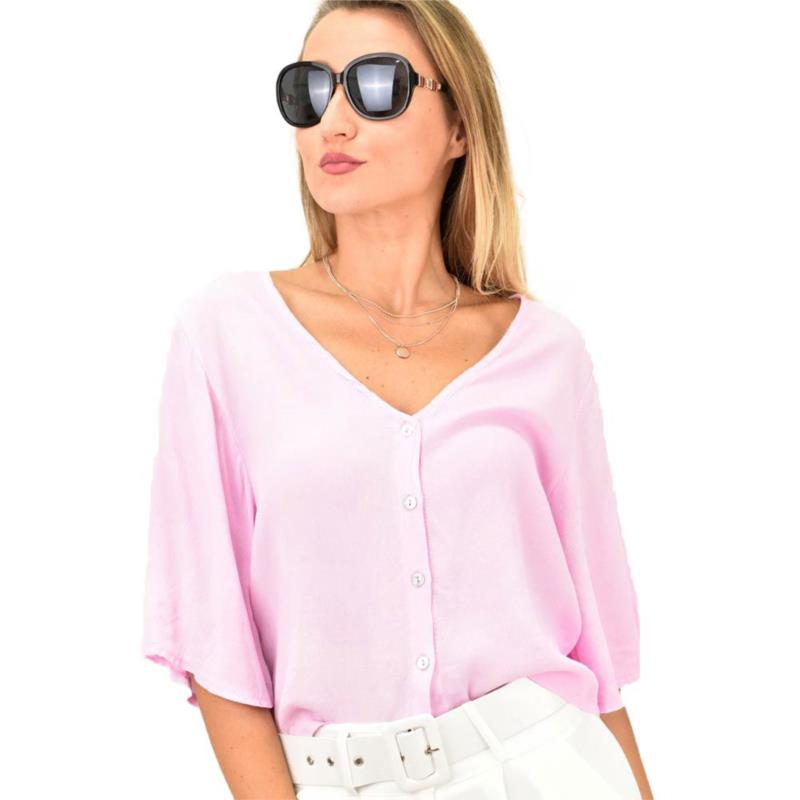 Γυναικείο πουκάμισο μονόχρωμο Ροζ 11808