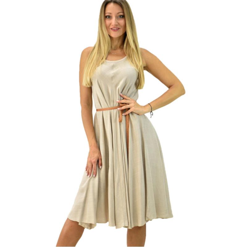 Γυναικείο φόρεμα εβαζέ τύπου λινό Μπεζ 6712