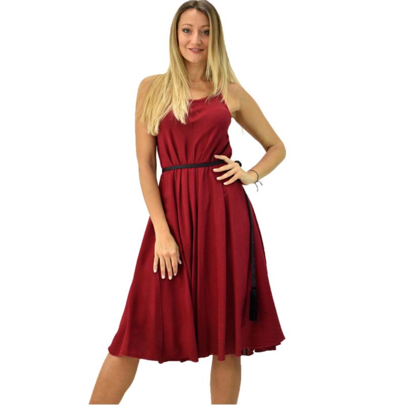 Γυναικείο φόρεμα εβαζέ τύπου λινό Μπορντώ 6711