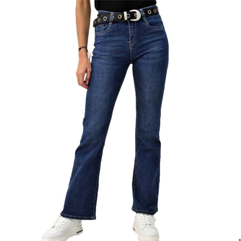 Γυναικείο παντελόνι τζιν καμπάνα Μπλε Σκούρο 8141