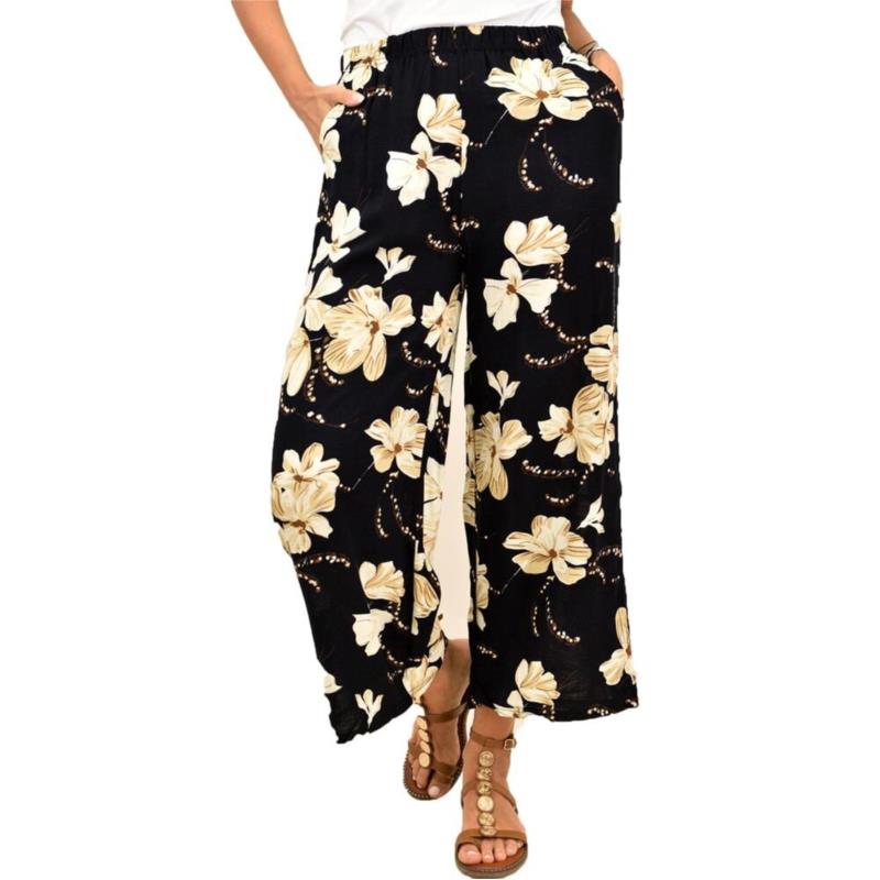 Γυναικεία παντελόνα τύπου λινό με σχέδια Μπεζ 10671