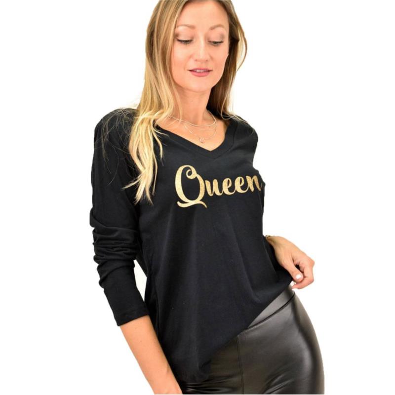 Γυναικεία μακρυμάνικη μπλούζα με τύπωμα Queen Μαύρο 12269