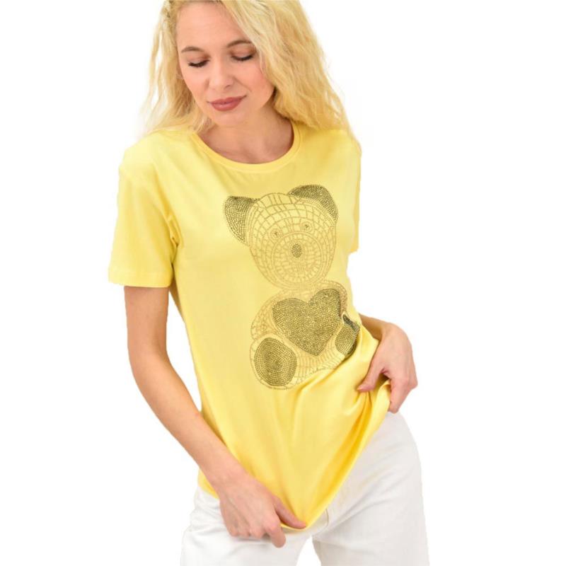 Γυναικείο T-shirt με στρας αρκουδάκι Κίτρινο 13896
